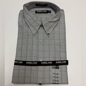 NEW-Men’s Kirkland Signature Dress Shirt Sz. 17 1/2 x 35 Gray plaid!